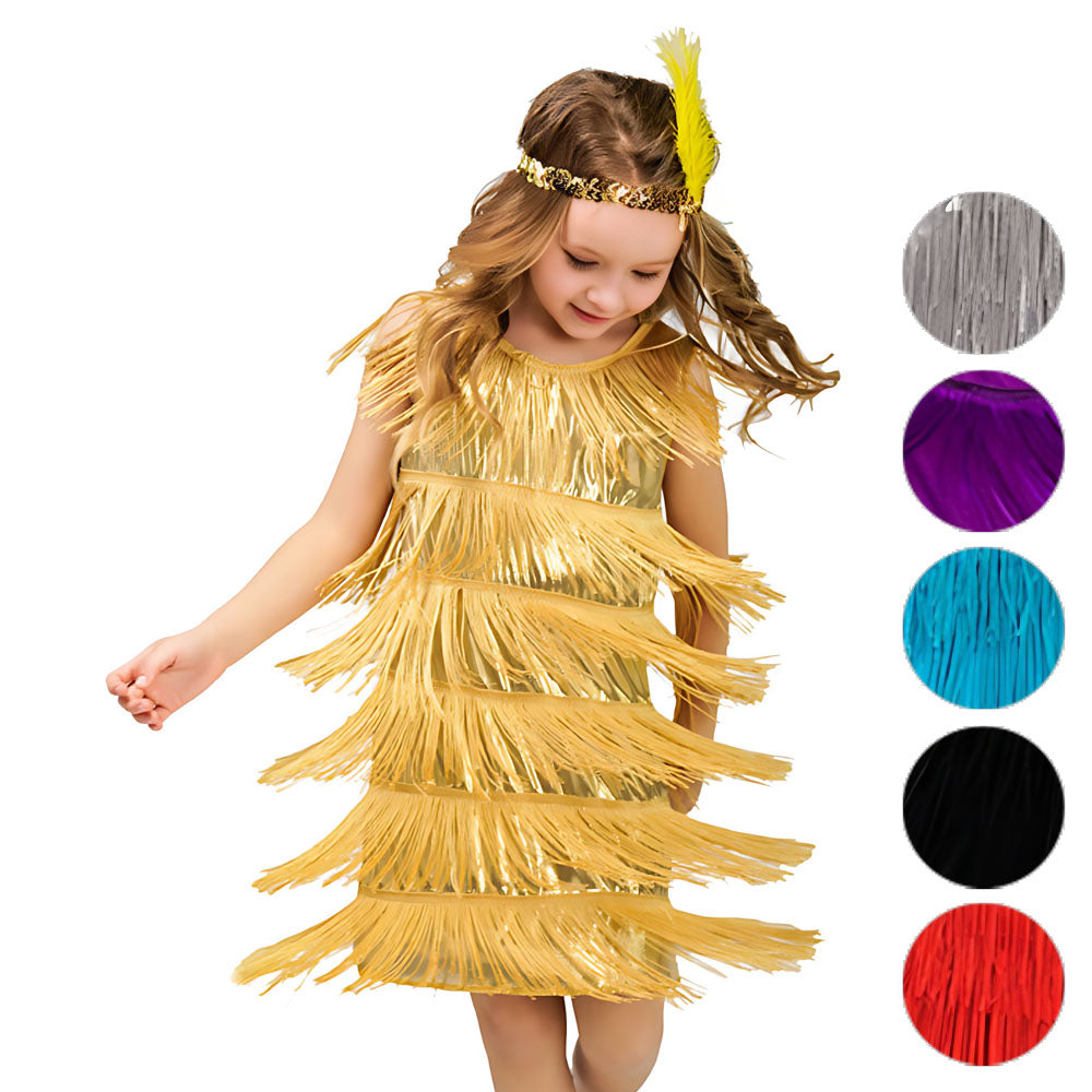 1920s Kids girls Retro Latin dance Party costume tassel Dress