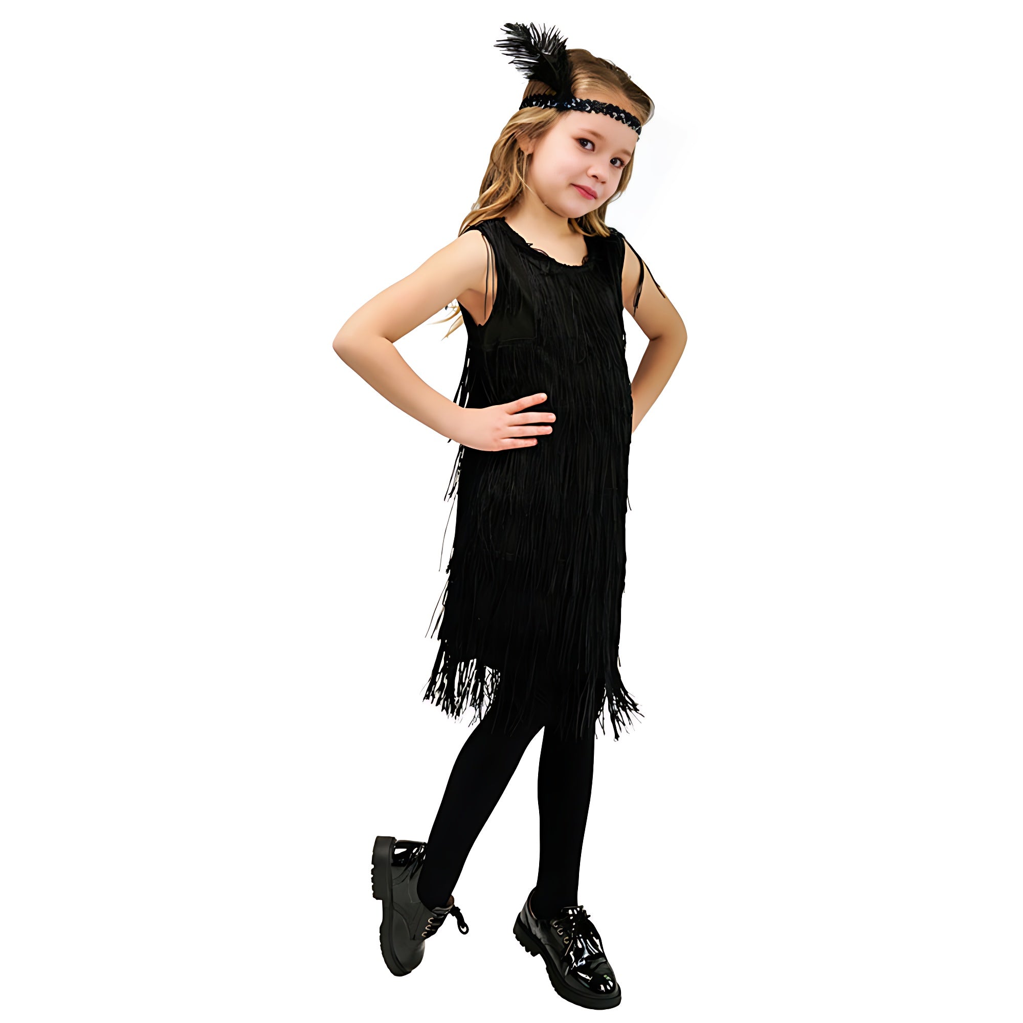 1920s Kids girls Retro Latin dance Party costume tassel Dress