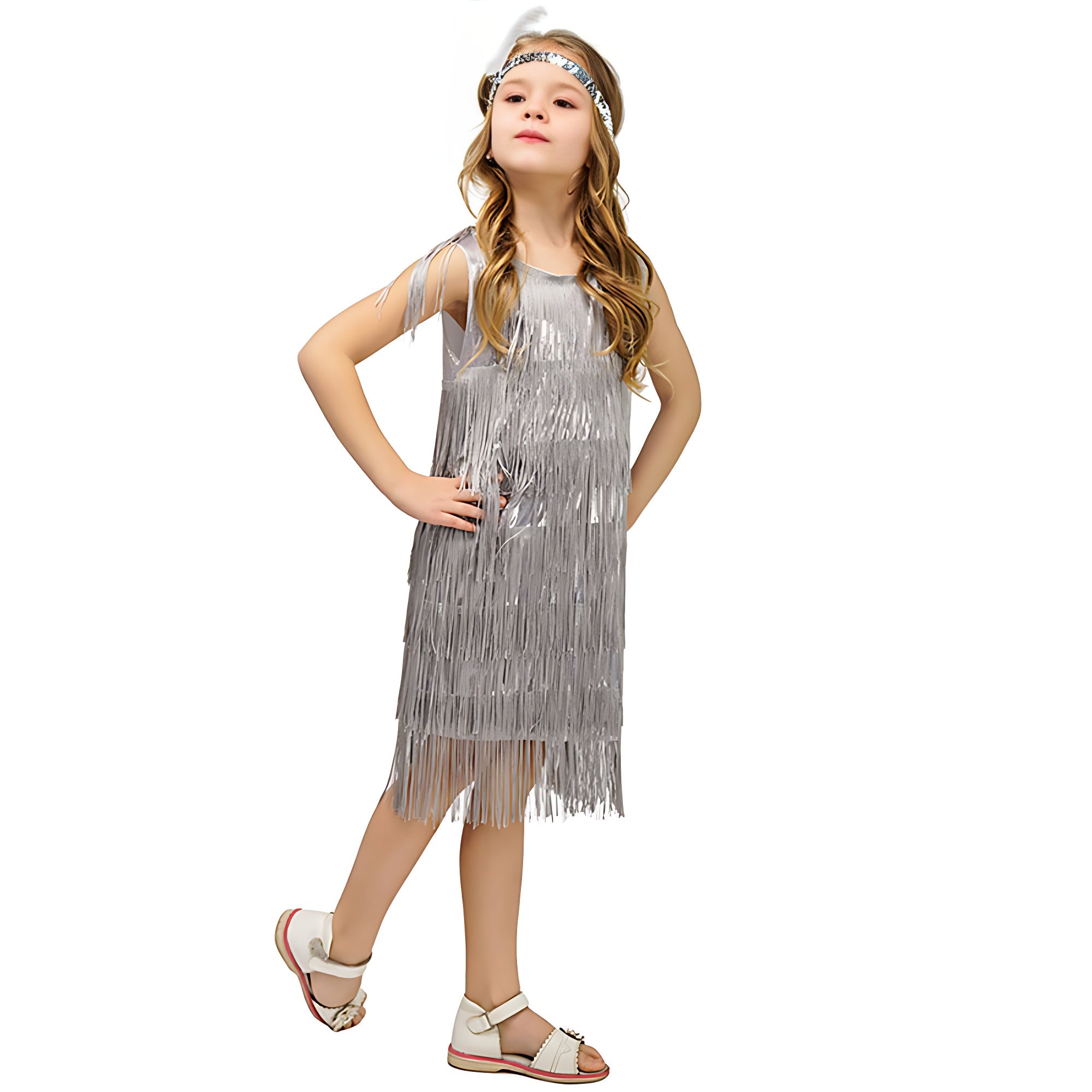 1920s Kids girls Retro Latin dance Party costume tassel Dress